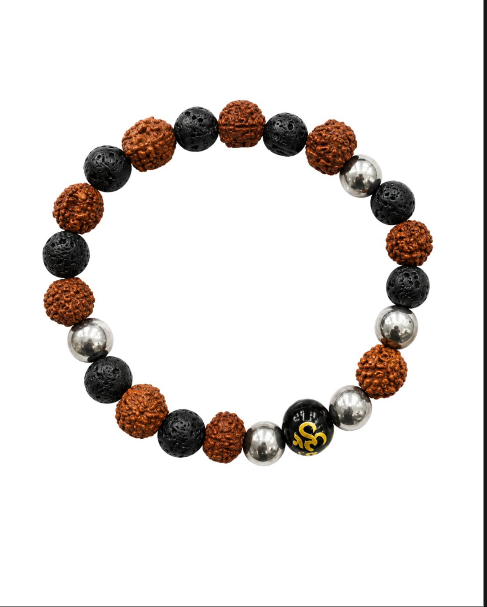 Raksha Bracelet — 5 Mukhi Rudraksha, Karungali & Natural Pyrite
